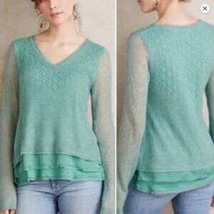 Anthropologie Alessia Sweater by Knitted & Knotted, Size Small Green NWT